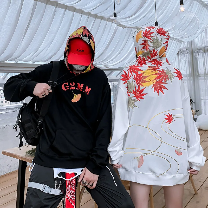 Хлопок Толстовка для мужчин и женщин хип-хоп Осень Зима Мода Дикий Harajuku кленовый лист печати негабаритных брендовых свитеров