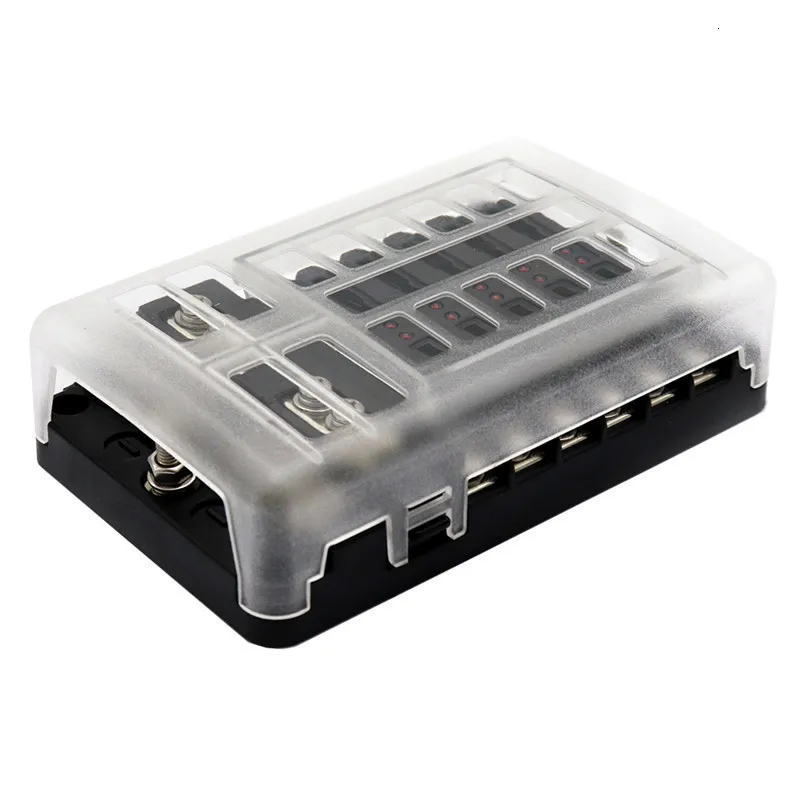 DC 12-32V Truck Motorhome Coach Boat Bus Bar Power Distribution Block Double Busbars 6-way12-way Fuse Box With LED Lights 100AMP - Цвет: Черный
