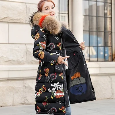 Зимняя куртка женское утепленное плотное пуховое пальто с хлопковой подкладкой Зимнее пальто с воротником из искусственного меха высококачественное женское длинное пальто - Цвет: Темно-серый