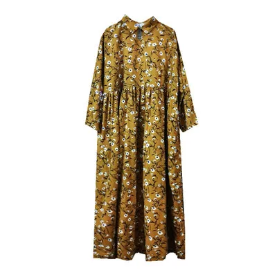 for autumn spring Новинка, модное хлопковое флисовое плотное теплое длинное платье макси, женское Свободное платье с длинным рукавом и отложным воротником, с цветочным рисунком - Цвет: for autumn spring