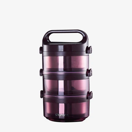 Multi-layer Lunch Box High Capacity Stainless Steel Leakproof Food Container Hiking Office School Portable Keep Fresh Bento Box - Цвет: Purple-3