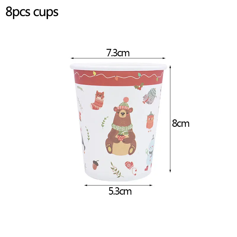 b03-8pcs cups Счастливого Рождества Санта Клаус пластина/чашки/Ножи/посуды из нержавеющей стали ложка/вилка салфетка/Солома Одноразовая посуда для вечеринок комплект год Рождество вечерние поставки - Цвет: b03-8pcs cups