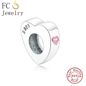 

FC Jewelry Fits Original Brand Charms Bracelets 925 Silver Heart Pink CZ Kralen Rondelle Beads Spacer for DIY Making Berloque