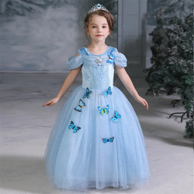 Only Dress 2 Зимнее платье принцессы Милые вечерние платья Анны и Эльзы на Хэллоуин для девочек, рождественские костюмы, платья Золушки для девочек от 4 до 10 лет - Цвет: Only Dress 2