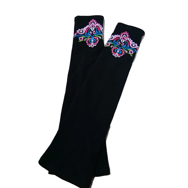 1 пара Осень Зима Теплые черные гетры длинные перчатки для женщин Китайский стиль Вышивка рукава Warmes аксессуар мусульманский