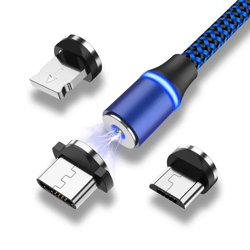 

2M Phone Charging Magnetic Plug LED Braided Charging Cable for Cell Phone Type-C USB C Magnet Data Line Micro USB Cable