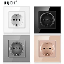 JHJCH-panel de alimentación de cristal de pared, enchufe con conexión a tierra, 16a, estándar europeo, 86mm * 86mm