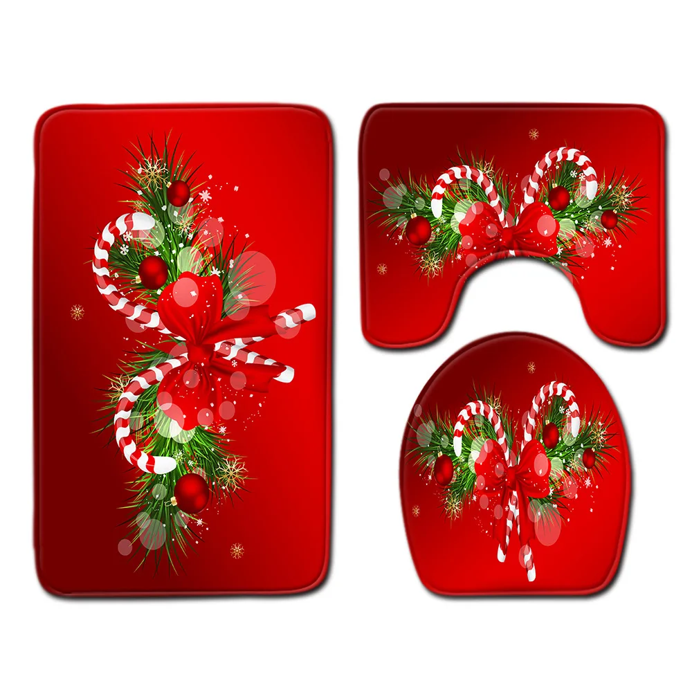 QA11 Zeegle 3pcs Bath Mat Set Merry Christmas Mat for Toilet Decor Anti Slip Bath Mat Floor Mat Washable Toilet Rug Lid Toilet Cover - Цвет: QA11