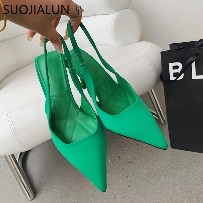 Women Fashion High Heels Slingback Sandals Pointed Toe Slip On Mules