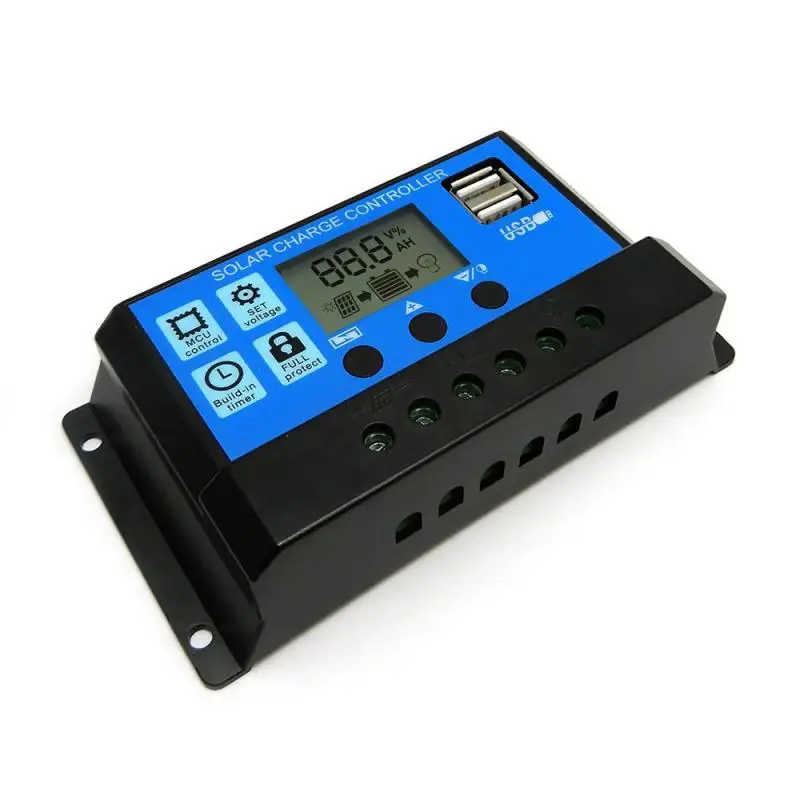 Автоматический Солнечный Контроллер заряда PWM 30A/20A/10A 12V 24V с двойной ЖК-дисплей USB 5V Солнечный Выход Панель PV Контроллер дома PV