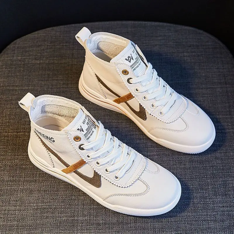 

Leather High-top Trendy White Shoes for Fall 2021 New Breathable All-match Casual High-rise Sneakers Fashion Women's Shoes