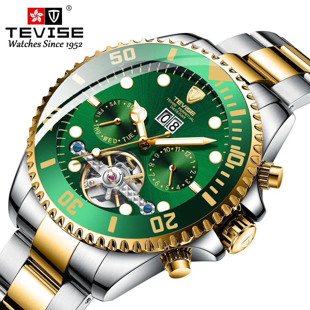 

TEVISE Brand Luxury Men Watch Automatic Mechanical Wristwatches Automatico Tourbillon Clock Full Stainless Steel Self-Wind Gift