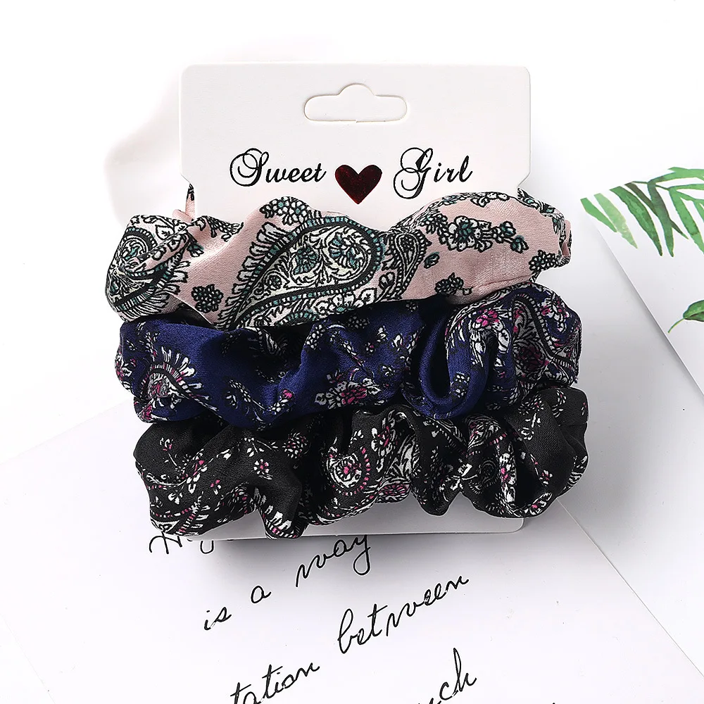 3PCS/1PC Vintage Velvet/Silk Leopard Pure Color Scrunchies Set Elastic Hair Bands Ponytail Holder Fashion Hair Accessories ladies headband Hair Accessories