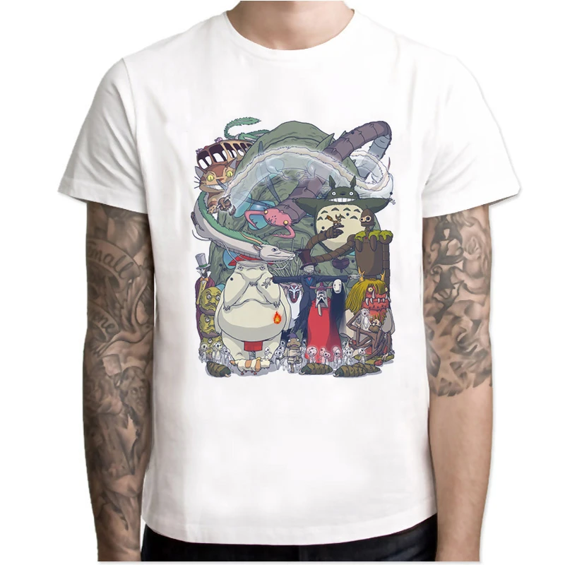 Футболка Тоторо из японского аниме, Мужская студийная футболка Ghibli Miyazaki Hayao, аниме дух, футболка для мужчин и женщин, одежда с героями мультфильмов, летняя футболка