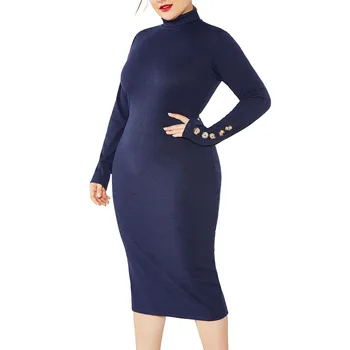 

Fashion Women Plus Size Solid Long Sleeve Button Bodycon Knited Dress dress платье vestidos vestidos de fiesta de noche shein