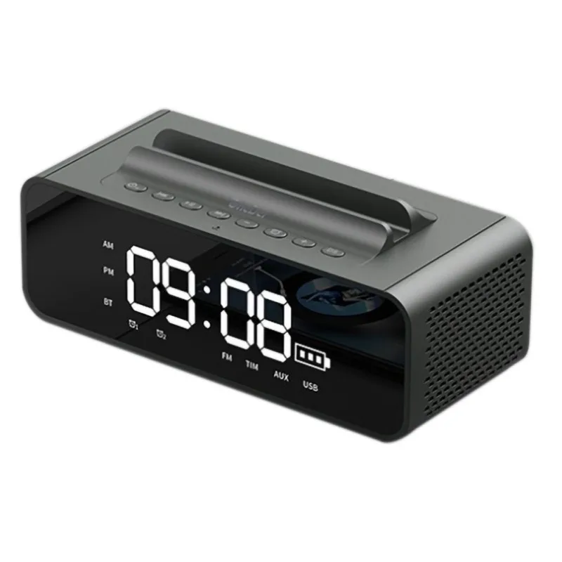 Multi-Function Bluetooth Speaker LED Alarm Clock Phone Stand FM Radio Wireless Music Soundbox - Color: H