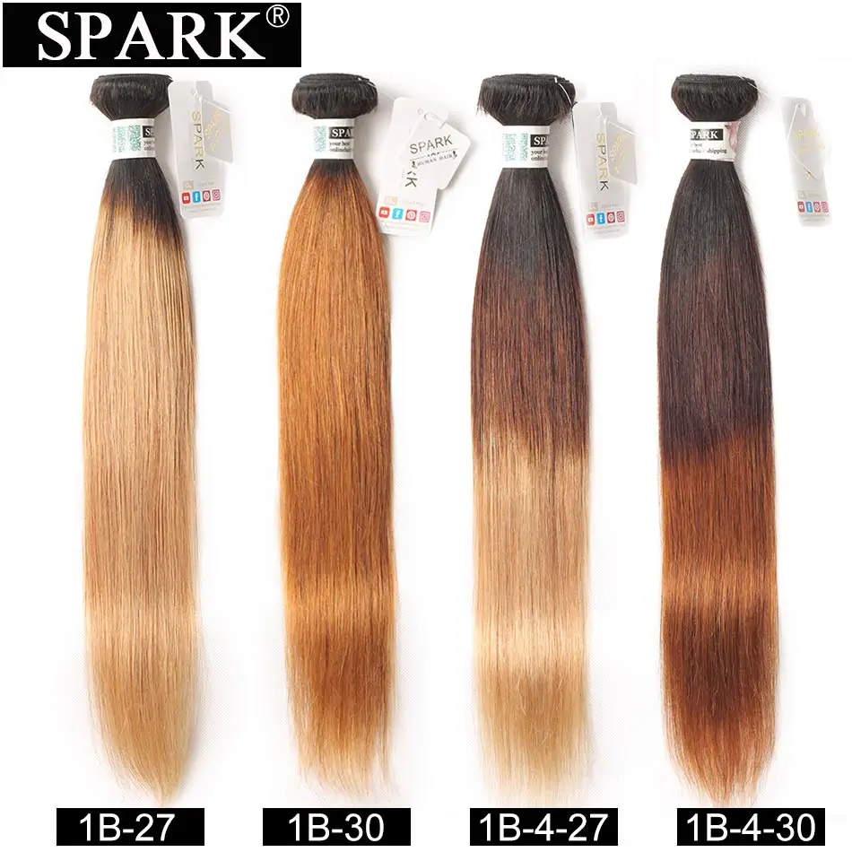 Spark эффектом деграде(переход от темного к бразильские прямые волосы Пряди человеческих волос для наращивания 3/4 шт. Remy пряди натуральные кудрявые пучки волос 1B/4/30 Цвет для черный Для женщин л