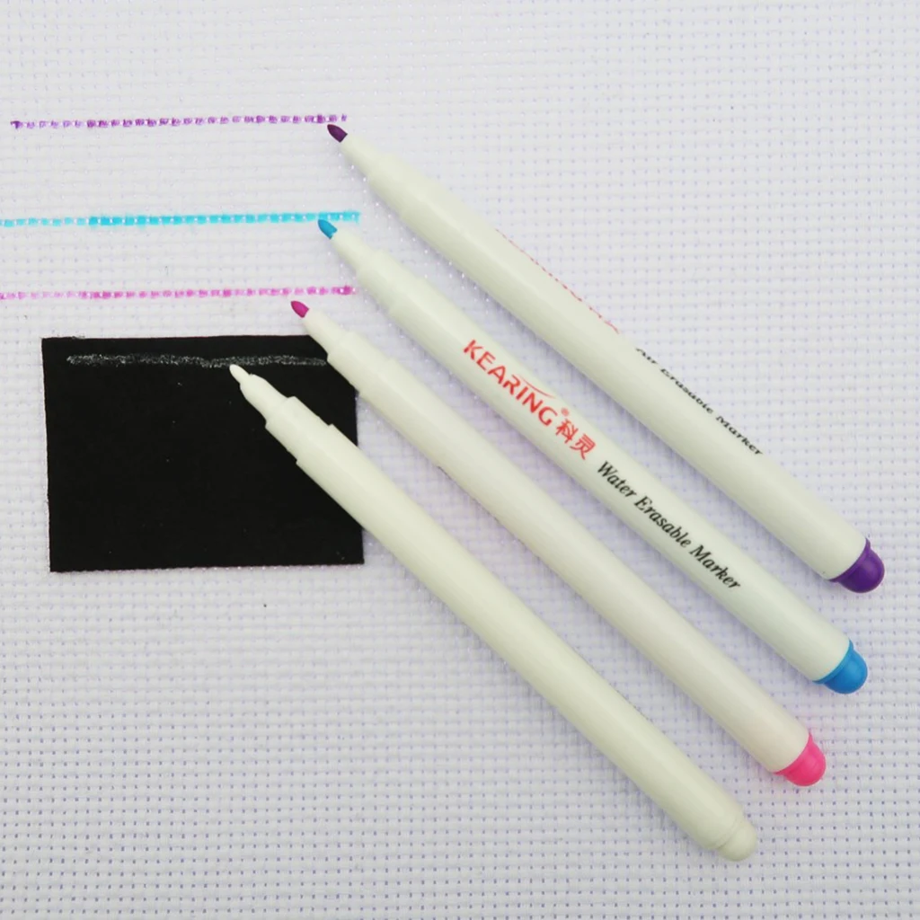Pack of 4 Water Erasable Marking Soluble Pens Air Erasable Pen Auto Vanishing Pens Fabric Marker for Sewing Blue White Purple