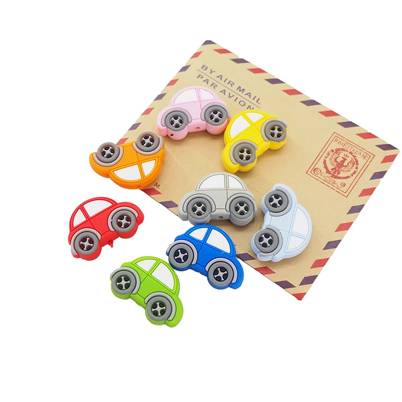 10PCS Silicone Car Beads Baby Cartoon Teething BPA Free For DIY Infant Soothing Pacifier Nursing Bracelet Toys Accessory teething toys,baby teething toys,silicone teething toys,silicone beads,silicone teething beads,silicone teether