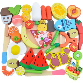 

28PCS Wooden Simulation Kitchen Series Toys Cutting Vegetables Set Toys Montessori Early Education Gifts DXAD