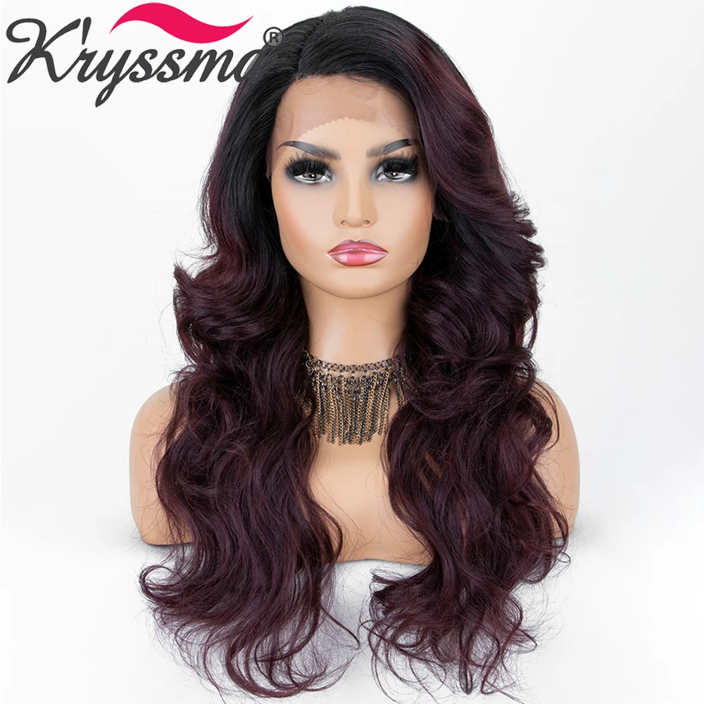 

Synthetic Lace Front Wigs for Black Women Long Wavy Cosplay Wigs Natural Color L Part Purple Ombre Wig Heat Resistant K'ryssma