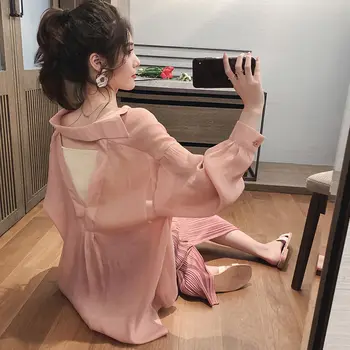 

Thin Transport Long Sleeve Blouse Shirts for Women Summer Clothing Korean Fashion Clothing Women Tops