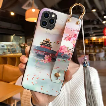 

3D Embossed Phone Case for Samsung S10e S8 S9 S10 S20 Ultra Plus Note 8 9 10 Plus Soft Back Cases Wrist Strap Capa Tassel Covers
