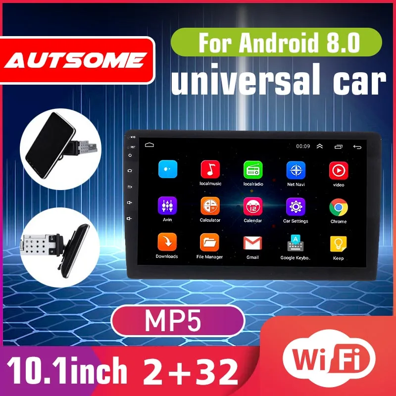 

10.1" Stereo Car Multimedia Player 1Din 2+32G for Android 8.0/8.1 with Up Down 360 Degree Rotatable Screen WiFi Radio Player