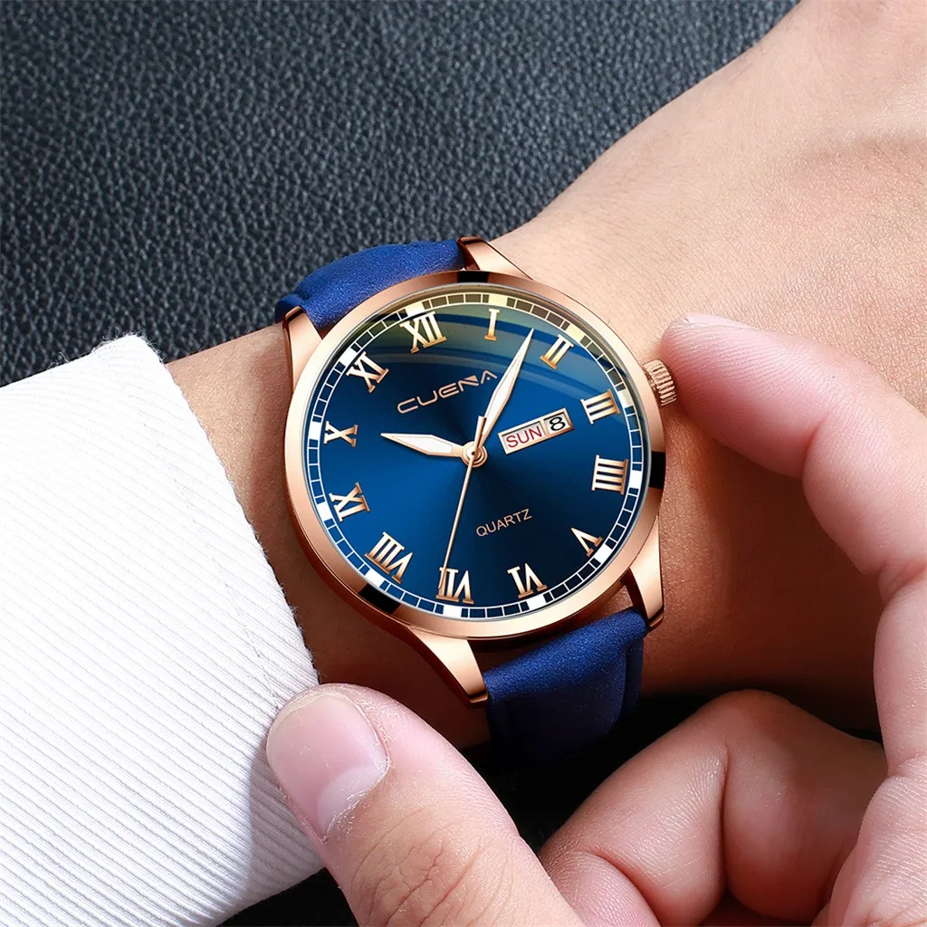 

Fashion Creative Geometric Round Belt Men's Quartz Watch Gift Leather Mens Analog Quarts Watches Mens Watches Casual Watch