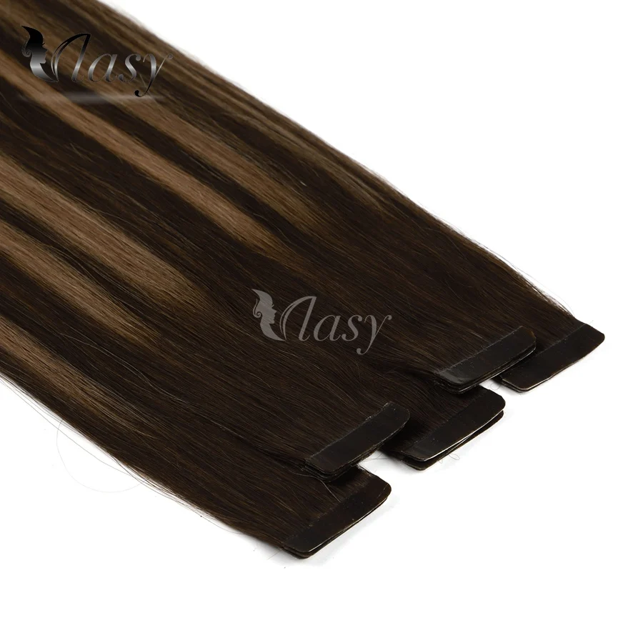Vlasy, 20 дюймов, 2,5 г/шт., волосы Remy для наращивания на ленте, коричневый, смешанный, карамельный, блонд, подсвечивающий, балаяжный цвет, двойные нарисованные человеческие волосы