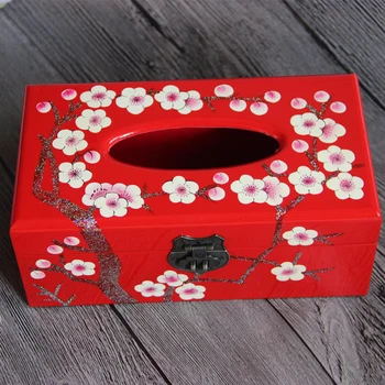 

Chinese Lacquerware Wooden Decorative Tissue Boxes Home Office Table Ornaments Pumping Napkin Paper Case Holder Wedding Gift