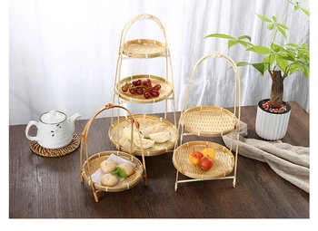 

Bamboo two-layer three-layer fruit food basket bread cake rack tea dessert small bamboo plate holder set shooting props