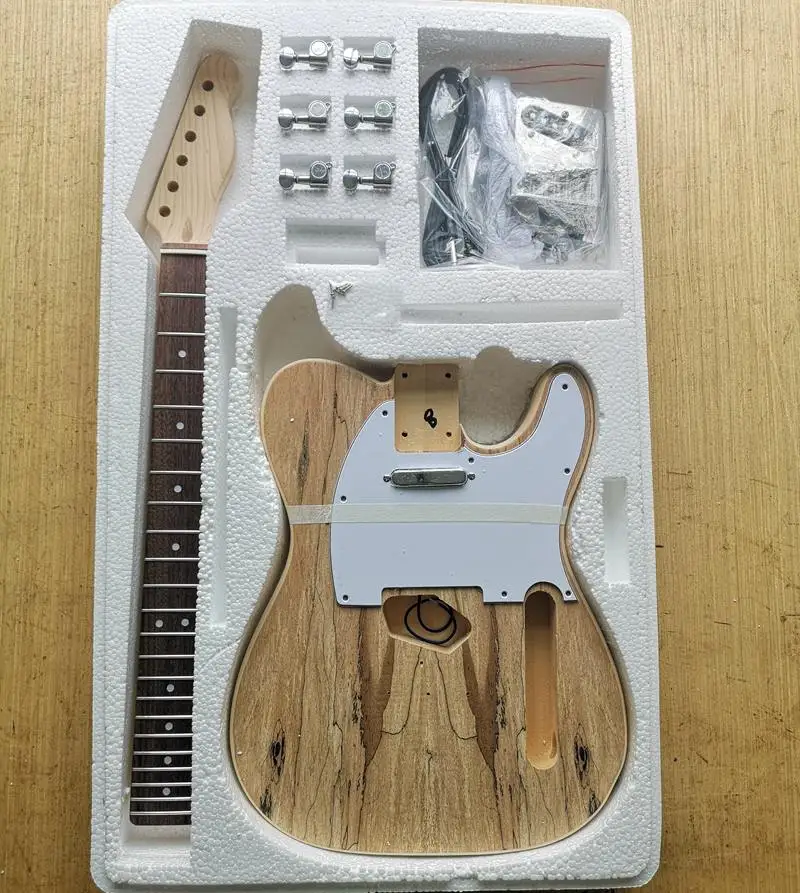 TL-SpaltedMaple-8 TL стиль электрогитара DIY Kit Spalted клен шпон бас дерево тело жесткий клен шеи палисандр гриф набор - Цвет: TL-SpaltedMaple-8