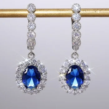 Delicate Drop Earrings for Women Silver Color Inlaid Blue/White Zirconia Elegant Wedding Accessories Classic Jewelry Gift