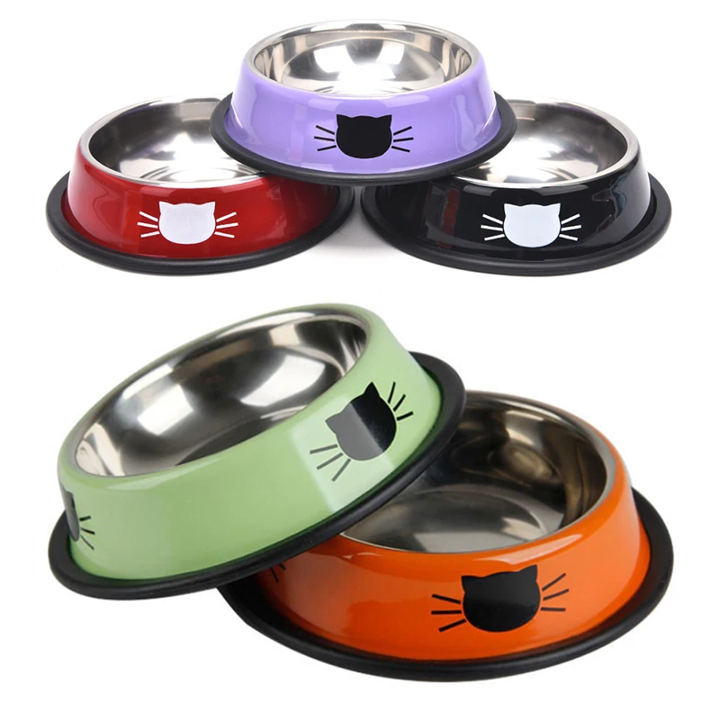 Cuenco grueso antideslizante para gatos y perros, utensilios de comida, cuencos individuales de acero inoxidable para mascotas, cuencos para gatos y cachorros mascotas