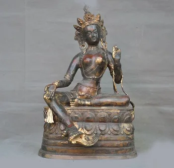 

wedding decoration 21"Tibet Buddhism Bronze Gilt green Tara Kwan-yin Guanyin goddess Buddha statue