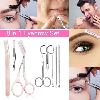 

8 in 1 Eyebrow Kit Blackhead Remover Pimple Eyelash curling Exfoliating Tool