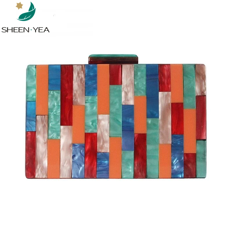 

Brand fashion new acrylic women evening bags Luxury multi-color patchwork party prom casual clutch purse wedding party handbags