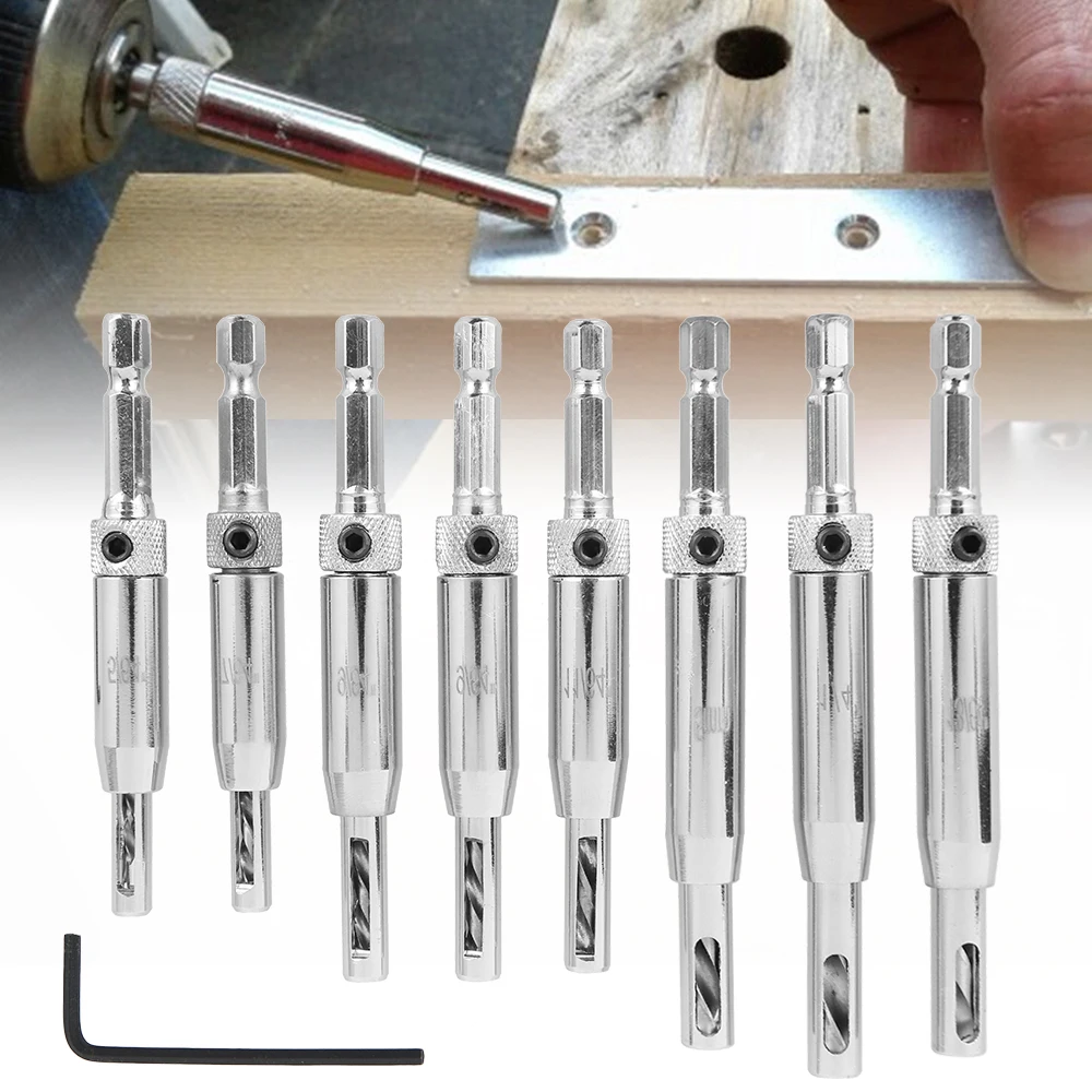 

9PCS Core Drill Bit Set Hole Puncher Hinge Tapper for Doors Self Centering Woodworking Power Tools for Door Window Hole Drill
