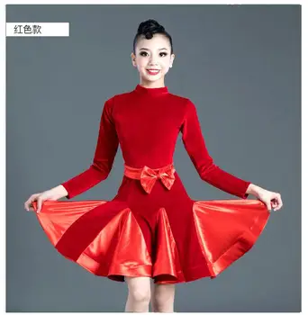 

Girls dress long sleeve children's clothing new autumn and winter Latin dance performance festival dance kids clothes