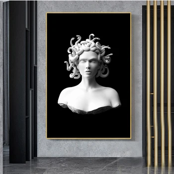 

Vaporwave Sculpture Of Medusa Black Canvas Art Posters Art Canvas Paintings on The Wall Art Cover Face of Medusa Pictures Decor