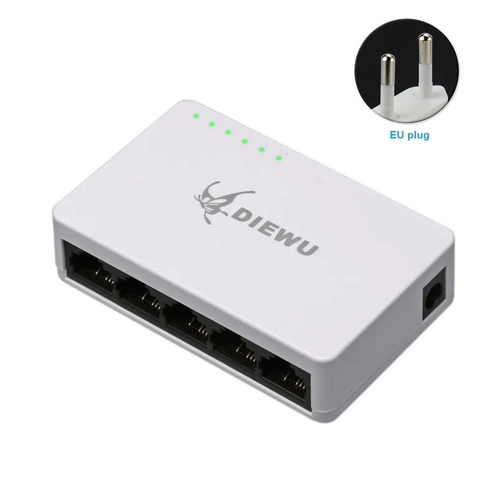 EU Сплиттер самоадаптивный полный полудуплексный LAN Ethernet коммутатор сетевой Настольный 100 Мбит/с домашний универсальный настенный мини-концентратор 5 портов - Цвет: EU