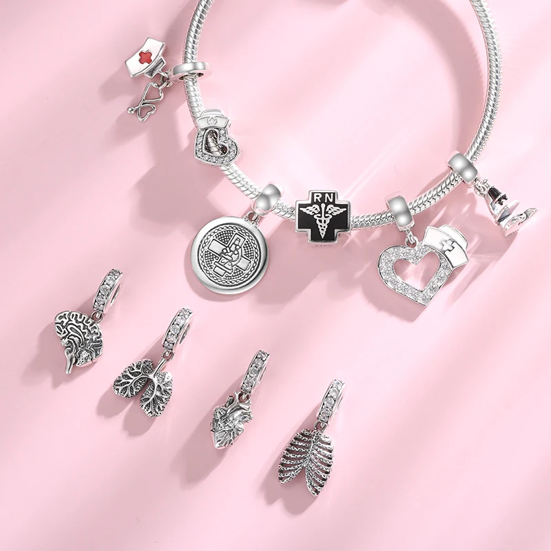 Hat Bracelet Pendants Beads Brain Charm Silver Fine-Jewelry-Making Lungs 925-Sterling-Silver