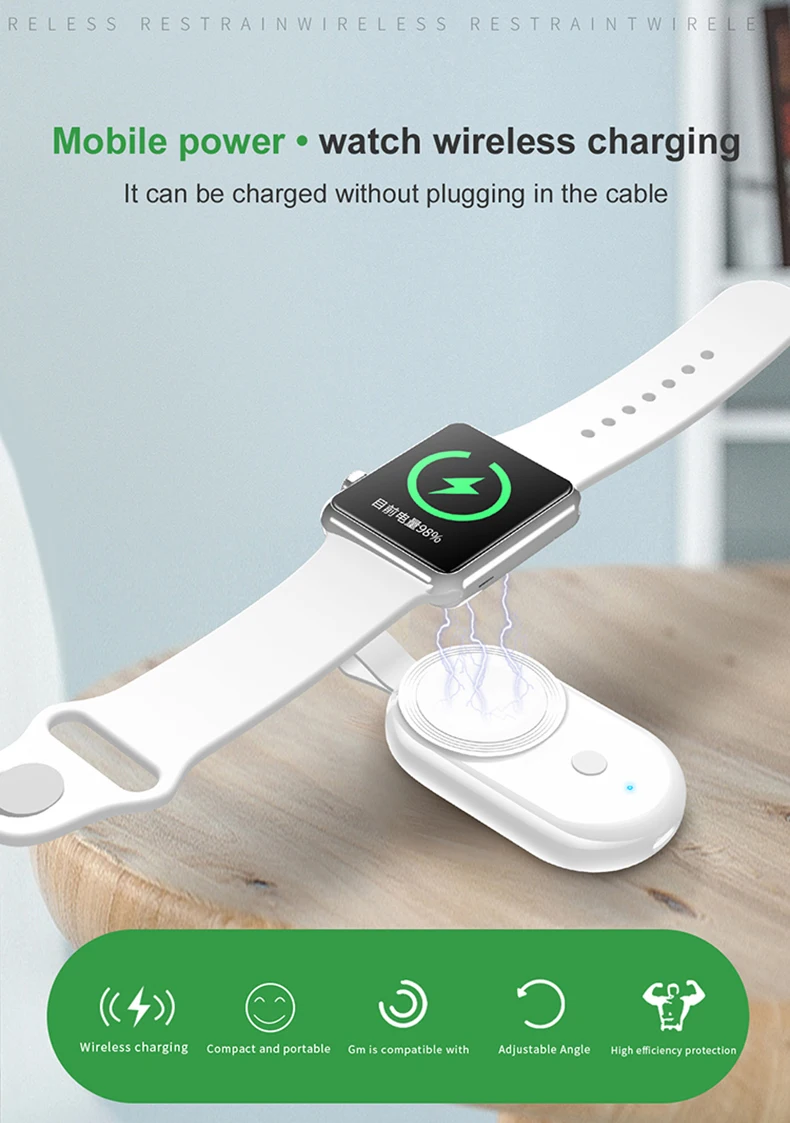 

Portable Fast Mini Charging Powerbank Wireless Charger IWatch Function Usb Charging Dock Stand for Apple Watch 1 2 3 4