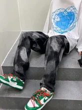 

ICCLEK Tie-dye Jeans Men's Autumn New Loose Straight Wide-leg Pants Fashion Men's Patchwork Jeans Low Rise Jeans Mens Pants
