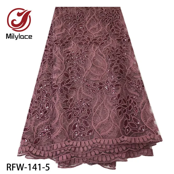 RFW-141-5 Африканская кружевная ткань с вышивкой из блесток Кружевная Ткань 5 ярдов Высокое качество Французский Тюль кружевная ткань для женского платья RFW-141 - Цвет: RFW-141-5