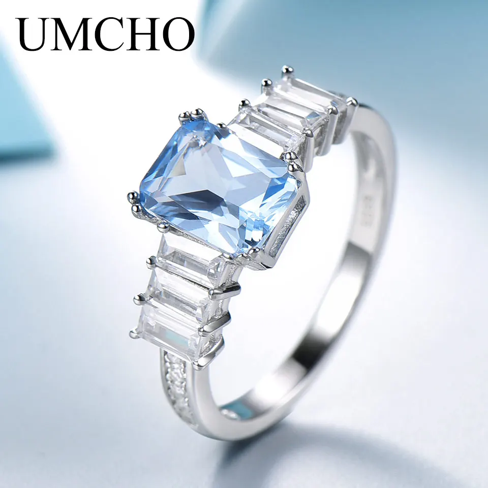 

UMCHO Rectangle Gemstone 925 Sterling Silver Rings Romantic Gift For Women Girls Fine Jewelry Bridal Wedding Engagement Rings