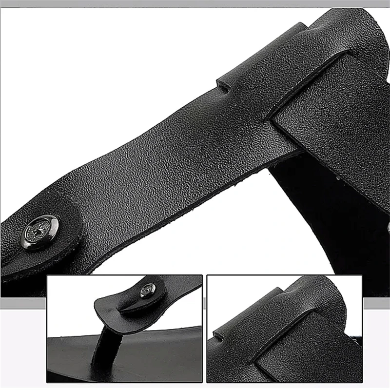 Genuine Leather Sandals Men Shoes for Summer Solid Gladistor Sandals Filp Flop with Ankle Strap Hard Floding Flat Beach Shoes