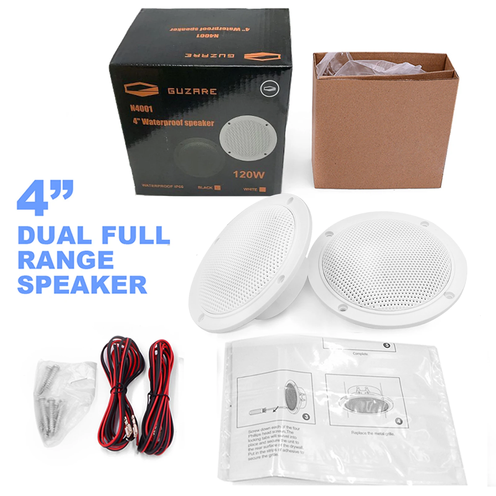 120Watts 4 inch Marine Boat Waterproof Speakers Motorcycle Speaker Audio Stereo System For ATV UTV Yacht Outdoor Golf Carts SPA