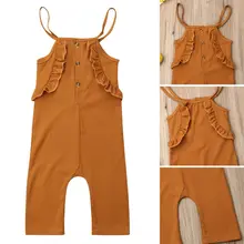 2-7T Летний комбинезон без рукавов для маленьких девочек, однотонный Комбинезон пляжный костюм, Детский комбинезон для девочек